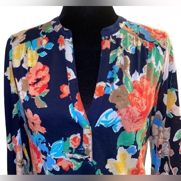 Lauren Ralph Lauren Navy Blue Floral Long Sleeve Blouse Top Size Large - Picture 3 of 13